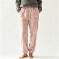 thumbnail image 1 of FAZVAOO Pajama Pants for Women,Fleece Elastic Waist Cuffed Embroidered Solid Sleep Pants Pink Free Size, 1 of 5