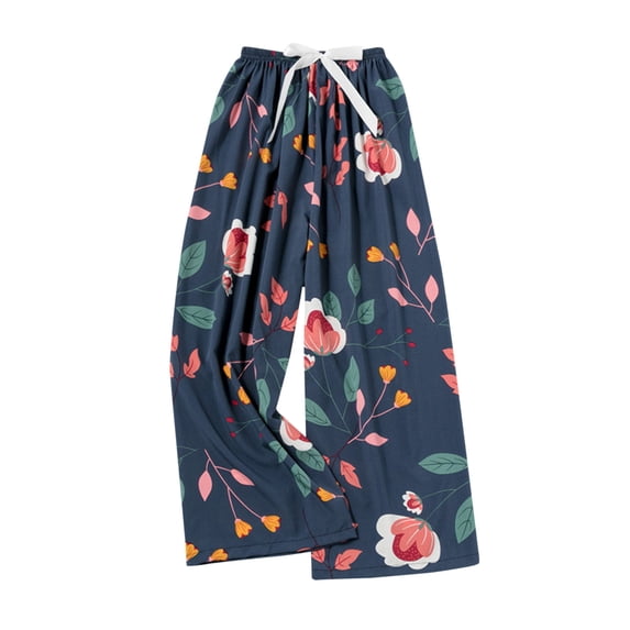 FAZVAOO Pajama Pants for Women,Floral Printed Elastic Waist Wide Leg Ankle Sleep Pants,27"Inseam