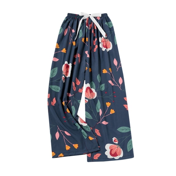 FAZVAOO Pajama Pants for Women,Floral Printed Elastic Waist Wide Leg Ankle Sleep Pants,27"Inseam