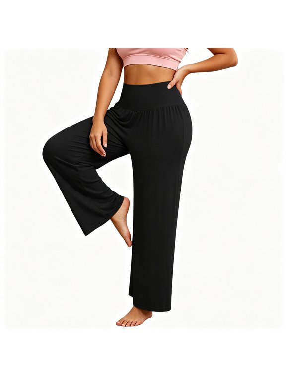 Pajama Pants for Women,Solid High Waist Loose Wide Leg Soft Modal Sleep Pants Black L