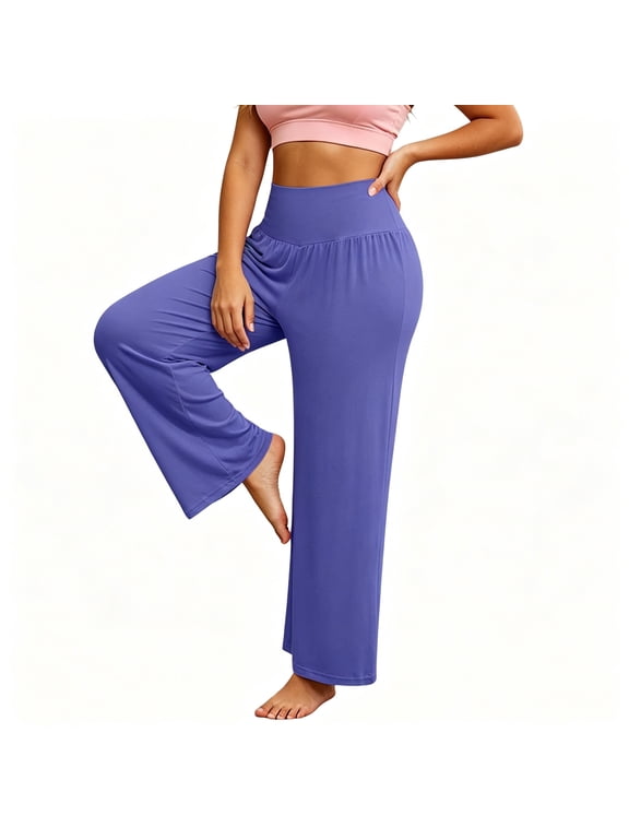Pajama Pants for Women,Solid High Waist Loose Wide Leg Soft Modal Sleep Pants Blue L