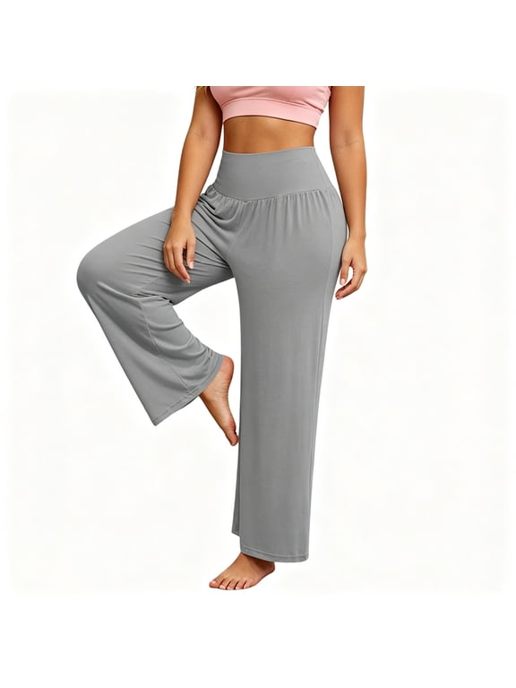 Pajama Pants for Women,Solid High Waist Loose Wide Leg Soft Modal Sleep Pants Gray L