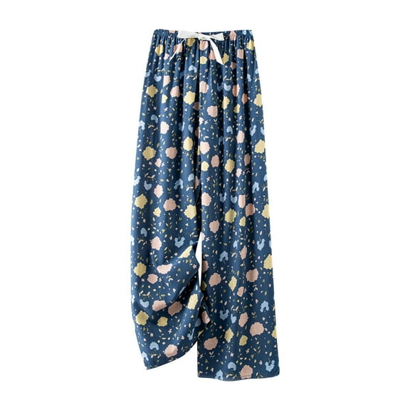 FAZVAOO Pajama Pants for Women Wide Leg Lounge Pants Floral Print Pajama Bottoms Elastic Waistband Tie