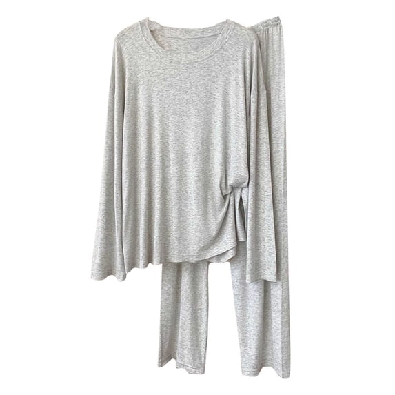 FAZVAOO Pajama Sets for Women 2 Piece Cotton Blend Long Sleeve Crewneck Top Soft Loose Pants Spring