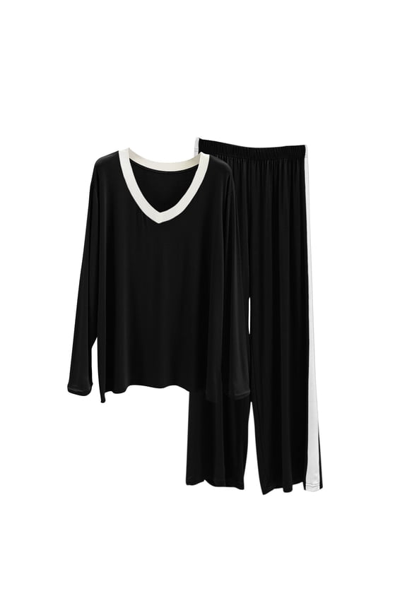Pajama Sets for Women 2 Piece Cotton Blend Long Sleeve V Neck Top Soft Botton Long Pants