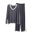 thumbnail image 1 of FAZVAOO Pajamas for Women 2 Piece Cotton Blend Long Sleeve V Neck Top Botton Long Pants Sleepwear, 1 of 5