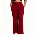 thumbnail image 1 of FAZVAOO Pants for Women,Plus Size High Waist Split Hem Stretch Yoga Pants with Pockets Wine 2XL, 1 of 7