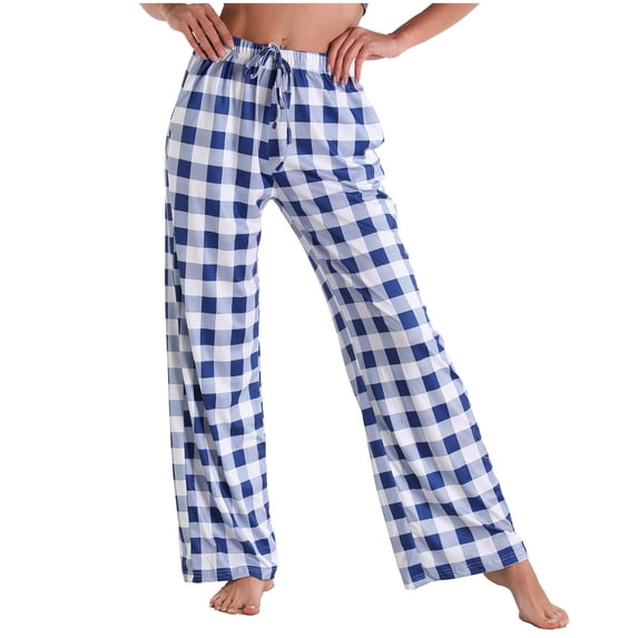 FAZVAOO Plaid Pajama Pants Womens,Drawstring Elastic Waist Sleep Pants with Pockets,Size S-3XL