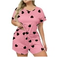 thumbnail image 1 of FAZVAOO Plus Size Pajamas for Women 2 Piece Silk Hearts Crew Neck Short Sleeve Shorts Size XL-5XL, 1 of 3