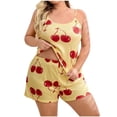 thumbnail image 1 of FAZVAOO Plus Size Pajamas for Women 2 Piece Silk Printed Crew Neck Tank Top and Shorts Size XL-4XL, 1 of 5
