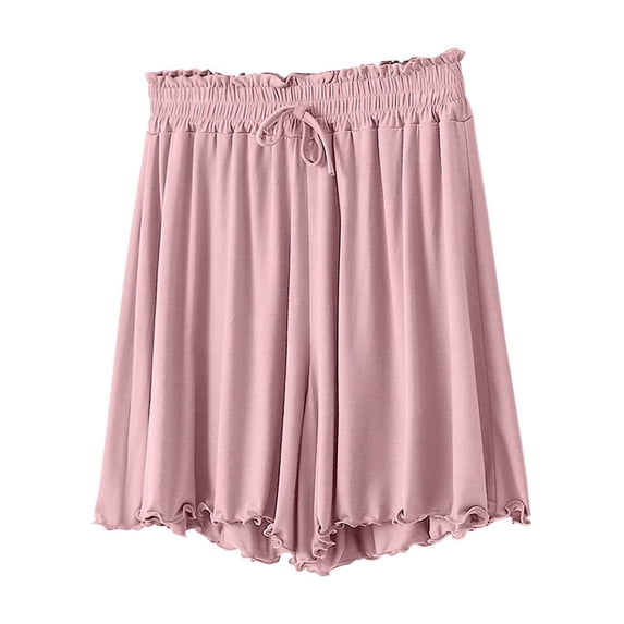 FAZVAOO Sleep Shorts for Women,Bermuda Ultr-Soft Ruffled Elastic Waist Pajama Shorts,Size M-XXL