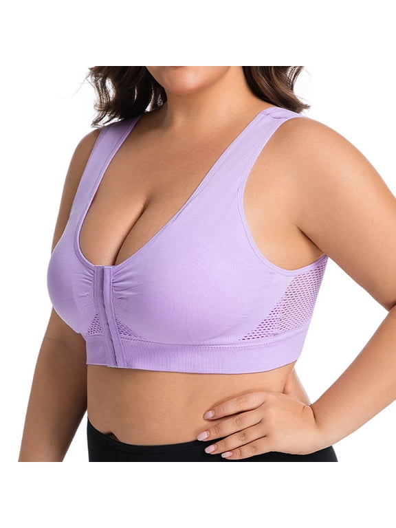 Sports Bras for Women,Plus Size Wireless Mesh Front Closure Bra with Running Yoga,Size L-5XL