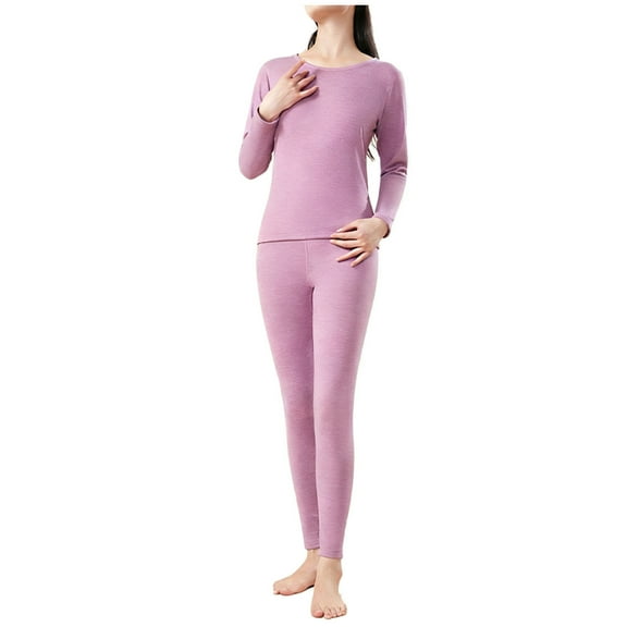FAZVAOO Thermal Underwear for Women Cotton Long Johns Crew Neck Warm Top and Bottom Size M-3XL