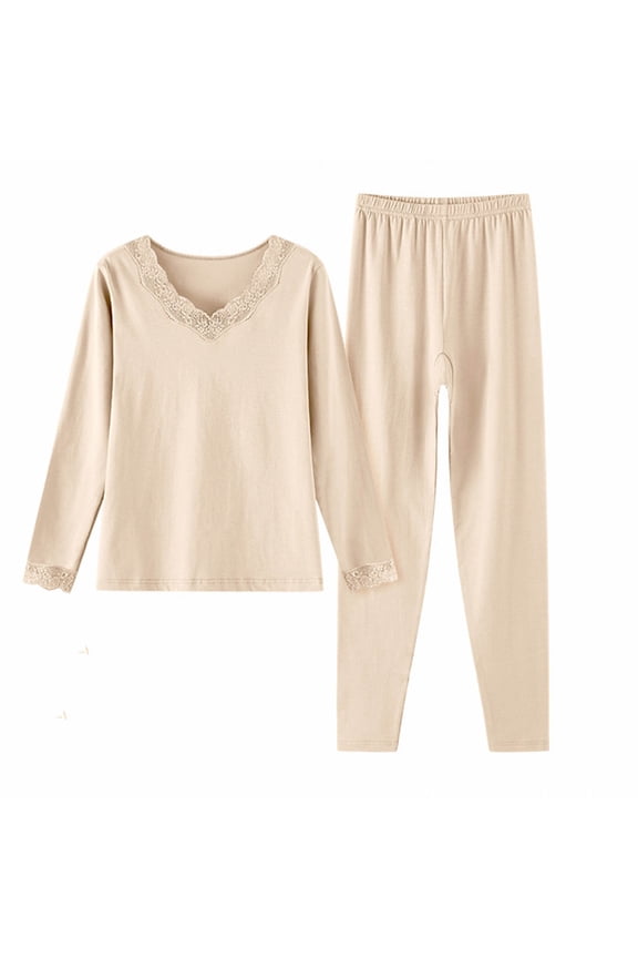 Thermal Underwear for Women Cotton Long Johns V-Neck Warm Top and Bottom Size M-3XL