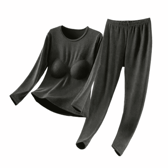 FAZVAOO Thermal Underwear for Women Set Long Johns Crew Neck Soft Winter Warm Built-In Bra Top and Bottom Size L-XXL