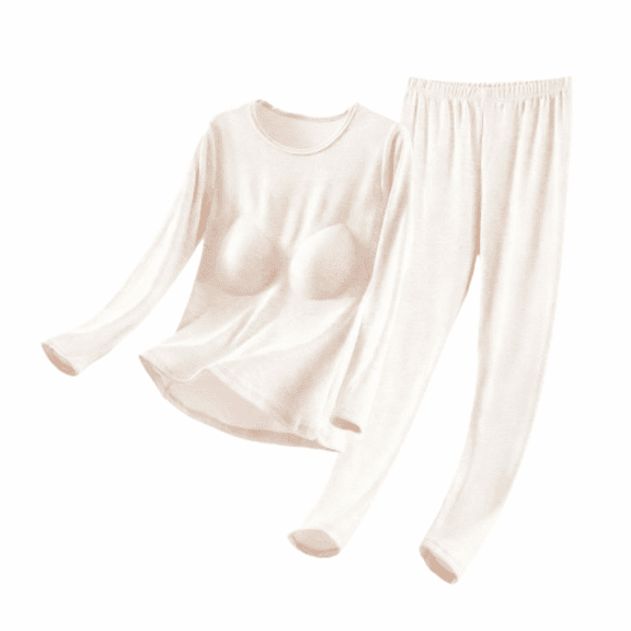 FAZVAOO Thermal Underwear for Women Set Long Johns Crew Neck Soft Winter Warm Built-In Bra Top and Bottom Size L-XXL