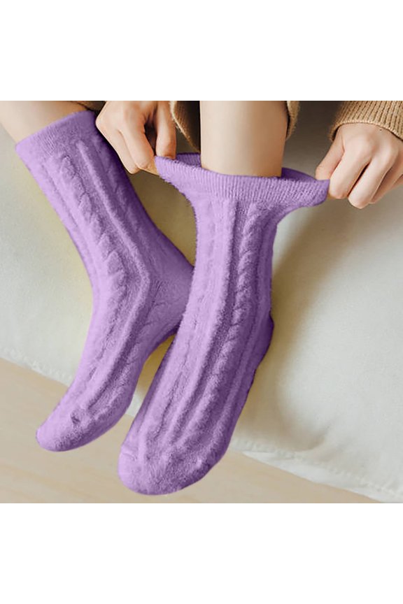 Toe Socks for Women Fuzzy Velvet Thick Socks Purple