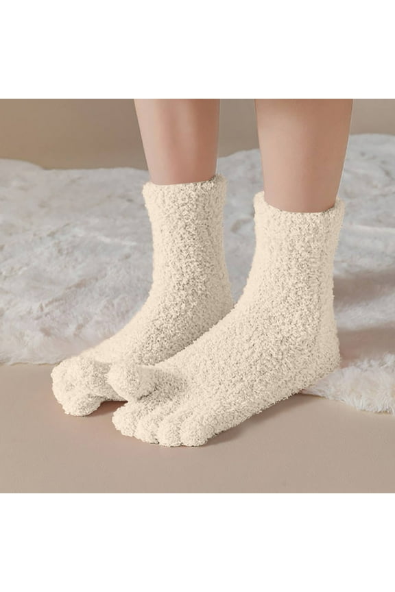 Toe Socks for Women Fuzzy Velvet Thick Socks Silver