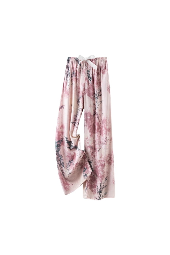 Women's Pajama Pants Wide Leg Lounge Pants Floral Print Pajama Bottoms Elastic Waistband Tie