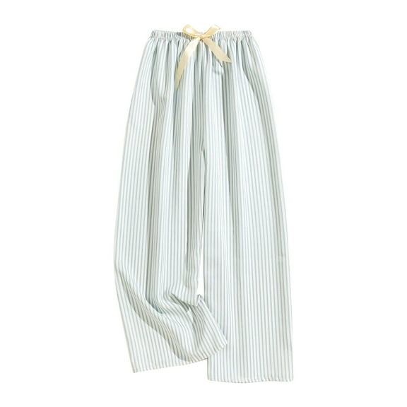 FAZVAOO Women's Pajama Pants Wide Leg Lounge Pants Soft Striped Pajama Bottoms Elastic Waistband Tie
