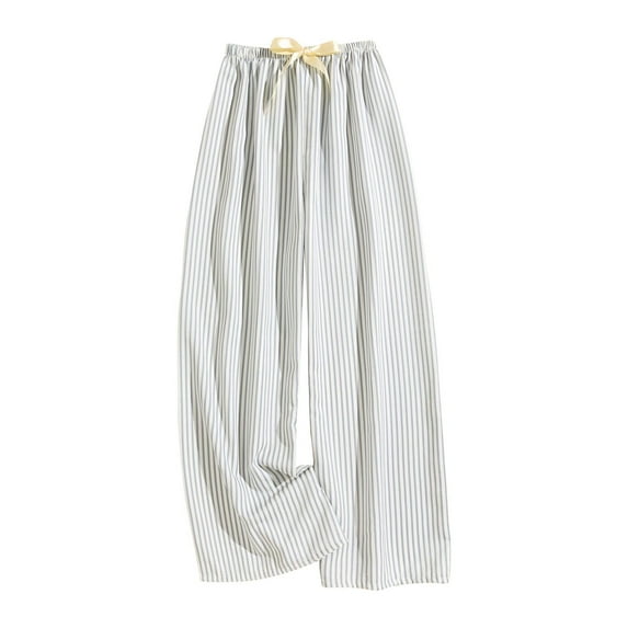 FAZVAOO Women's Pajama Pants Wide Leg Lounge Pants Soft Striped Pajama Bottoms Elastic Waistband Tie
