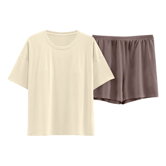 FAZVAOO Women’S Pajamas Sets Crew Neck with Padded Cups Short Sleeve Shorts Loungewear Size M-XXL