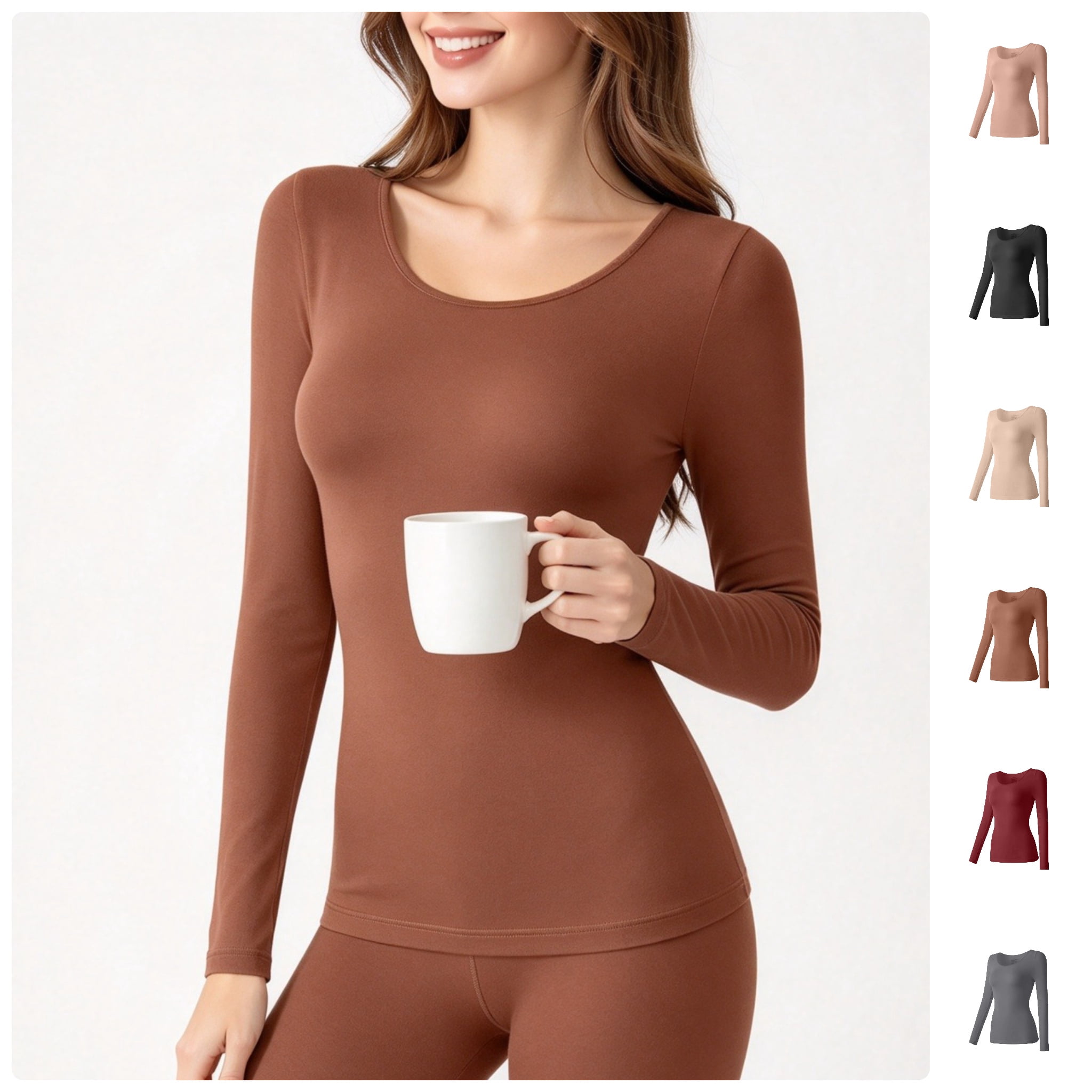 FAZVAOO Women's Casual Thermal Underwear Top Stretchy Warm Winter ...