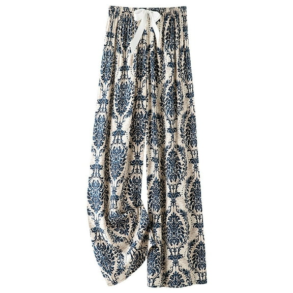 FAZVAOO Women's Pajama Pants Wide Leg Lounge Pants Print Pajama Bottoms Elastic Waistband Tie