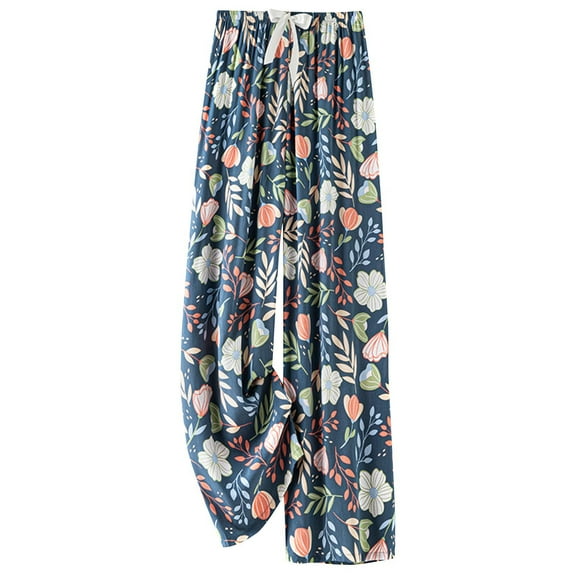 FAZVAOO Women's Pajama Pants Wide Leg Lounge Pants Print Pajama Bottoms Elastic Waistband Tie