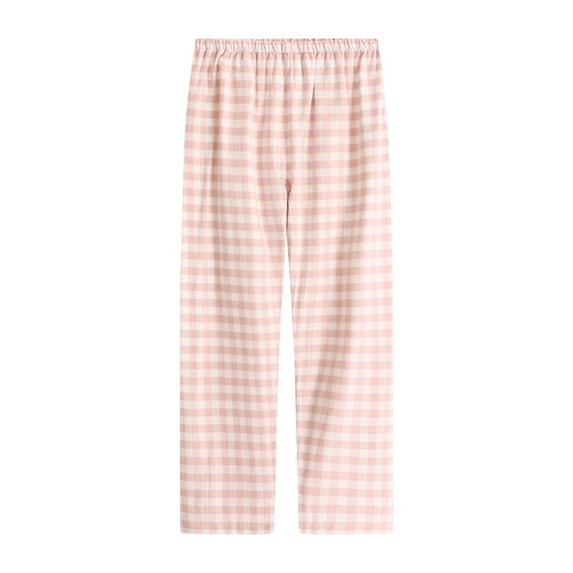 FAZVAOO Women's Plaid Pajama Pants,Cotton Wide Leg Ankle Pajama Bottoms Elastic Waist Sleep Pants