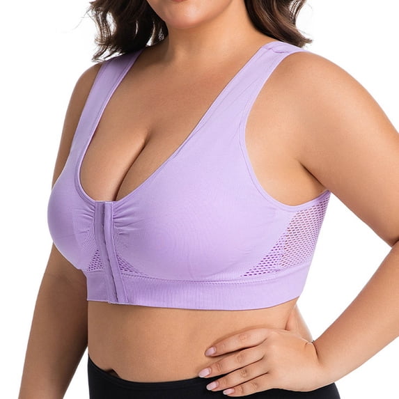 FAZVAOO Women's Sports Bras,Wireless Mesh Front Closure Bra with Running Yoga,Size L-5XL