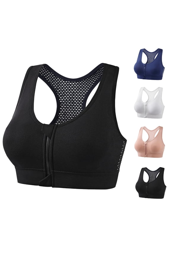 Sports Bras for Women Plus Size,Zip Front Sports Bra Wireless Breathable Racerback Yoga Bras Size M-4XL