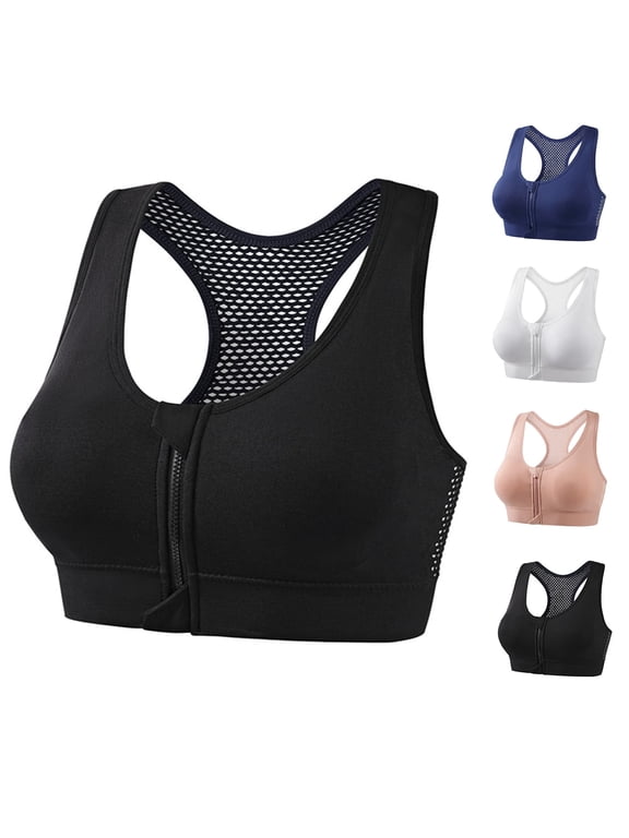 Sports Bras for Women Plus Size,Zip Front Sports Bra Wireless Breathable Racerback Yoga Bras Size M-4XL