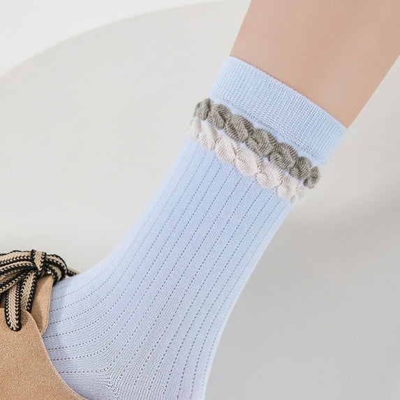 FAZVAOO Womens Crew Socks Cotton Double Thin Socks Blue