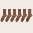 thumbnail image 1 of FAZVAOO Womens Crew Socks Cotton Long Comfortable Fashion Solid Ribbed Socks Brown, 1 of 3