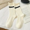 thumbnail image 1 of FAZVAOO Womens Crew Socks Cotton Long Comfortable Fashion Solid Ribbed Socks White, 1 of 7