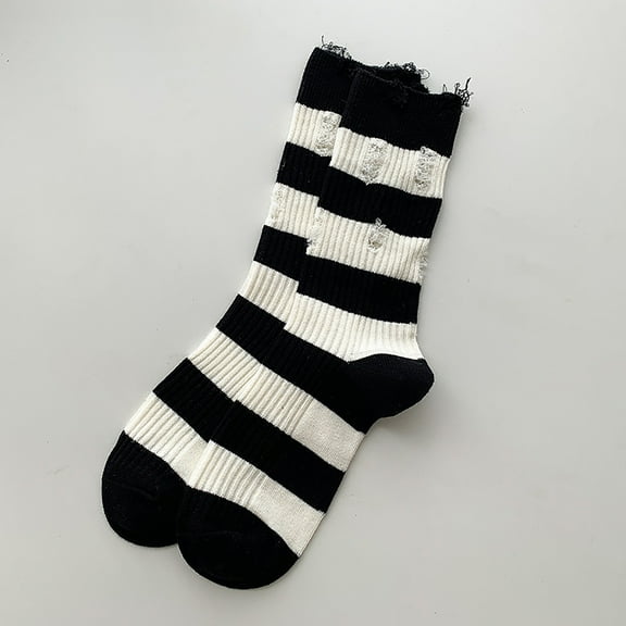 FAZVAOO Womens Crew Socks Cotton Striped Socks Black