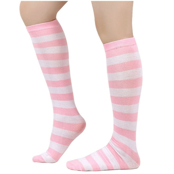 FAZVAOO Womens Crew Socks Cotton Warm Striped Socks Pink