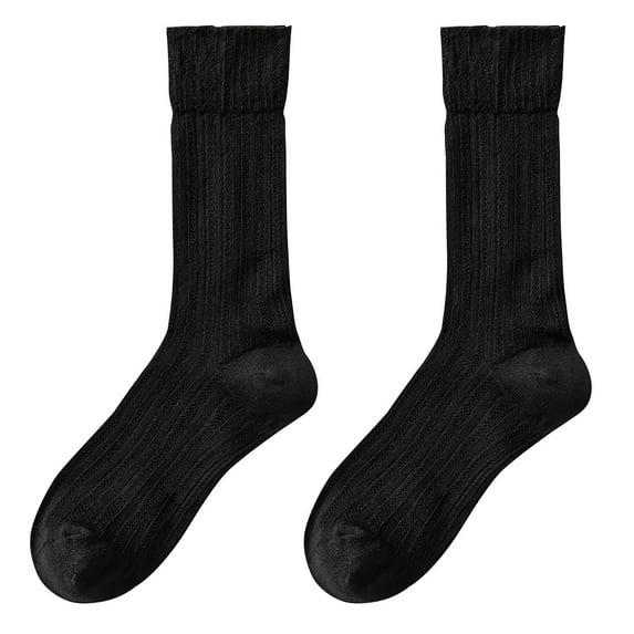 FAZVAOO Womens Crew Socks Silk Thin Socks Black