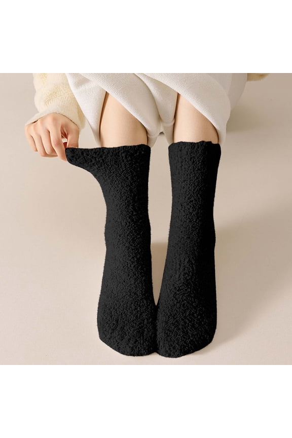 Womens Fuzzy Socks Crew Thick Warm Socks Black