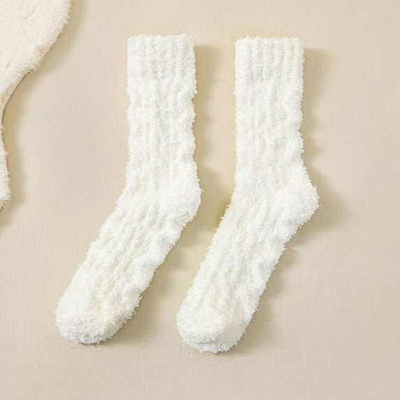FAZVAOO Womens Fuzzy Socks Crew Unisex Wool Thick Warm Sleep Floor Socks White