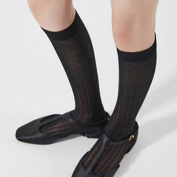 FAZVAOO Womens Knee High Socks Cotton Thin Socks Black