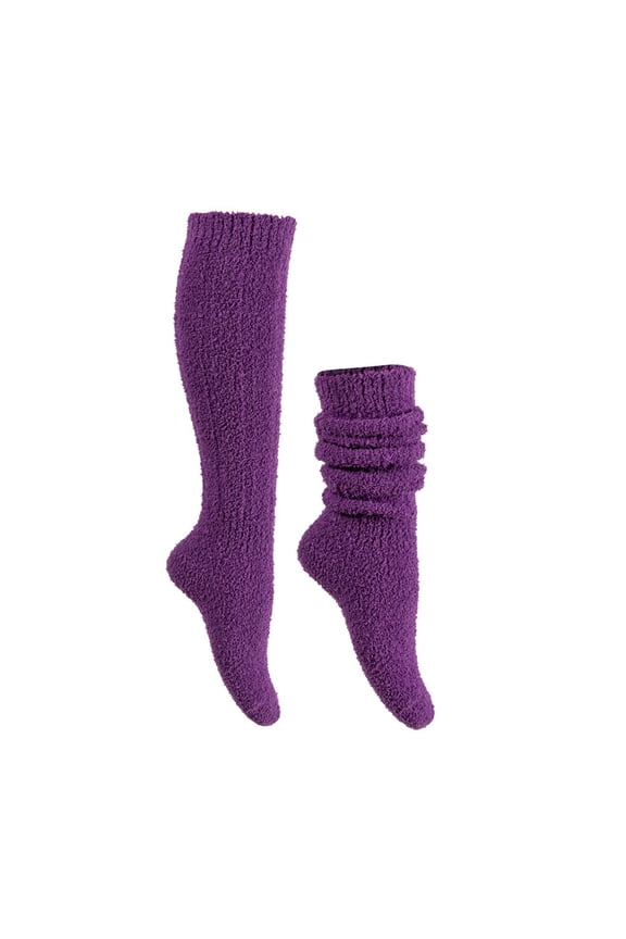 Womens Knee High Socks Wool Warm Knit Sleep Socks Purple