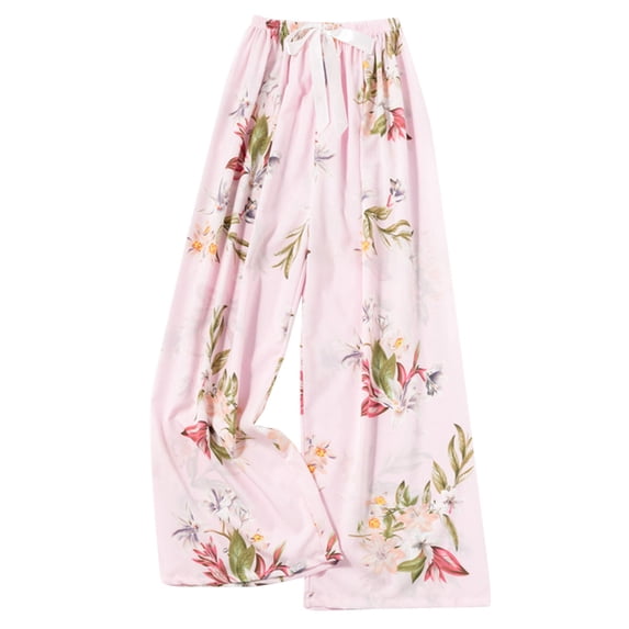 FAZVAOO Womens Pajama Pants,Floral Printed Elastic Waist Wide Leg Ankle Sleep Pants,27"Inseam