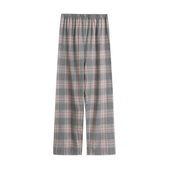 FAZVAOO Womens Pajama Pants,Plaid Cotton Wide Leg Ankle Pajama Bottoms Elastic Waist Sleep Pants