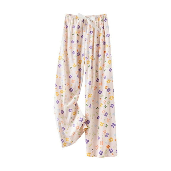 FAZVAOO Womens Pajama Pants Wide Leg Lounge Pants Floral Print Pajama Bottoms Elastic Waistband Tie