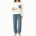 thumbnail image 1 of FAZVAOO Womens Pajama Sets,Flannel Crew Neck Long Sleeve Tops Straight Leg Pant Sleepwear Set Navy Free Size, 1 of 9