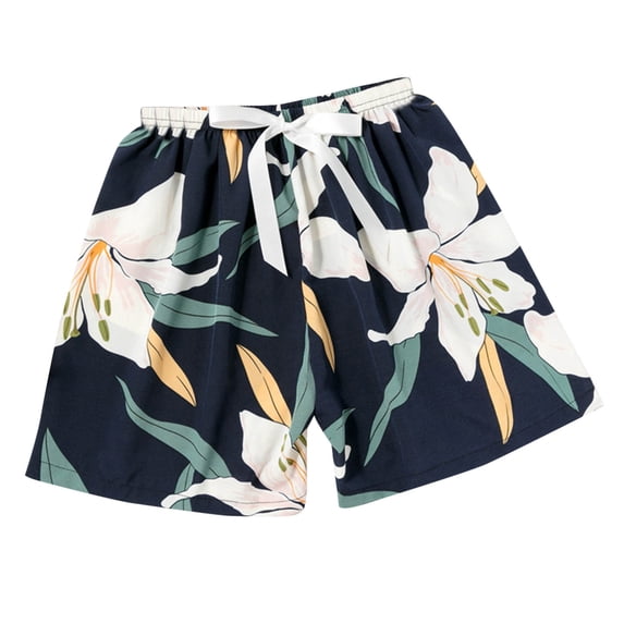 FAZVAOO Womens Pajama Shorts,Floral Printed Drawstring Elastic Waist Sleep Shorts,7"Inseam