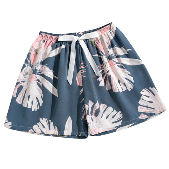 FAZVAOO Womens Pajama Shorts,Floral Printed Drawstring Elastic Waist Sleep Shorts,7"Inseam