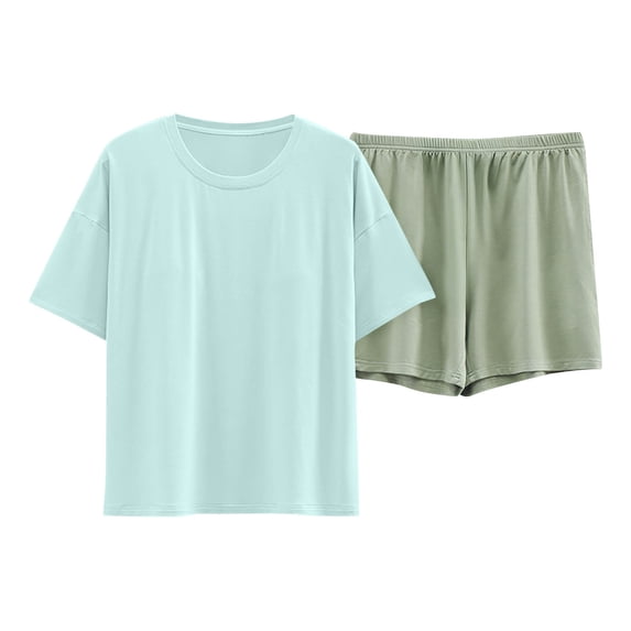FAZVAOO Womens Pajamas Sets Crew Neck with Padded Cups Short Sleeve Shorts Loungewear Size M-XXL